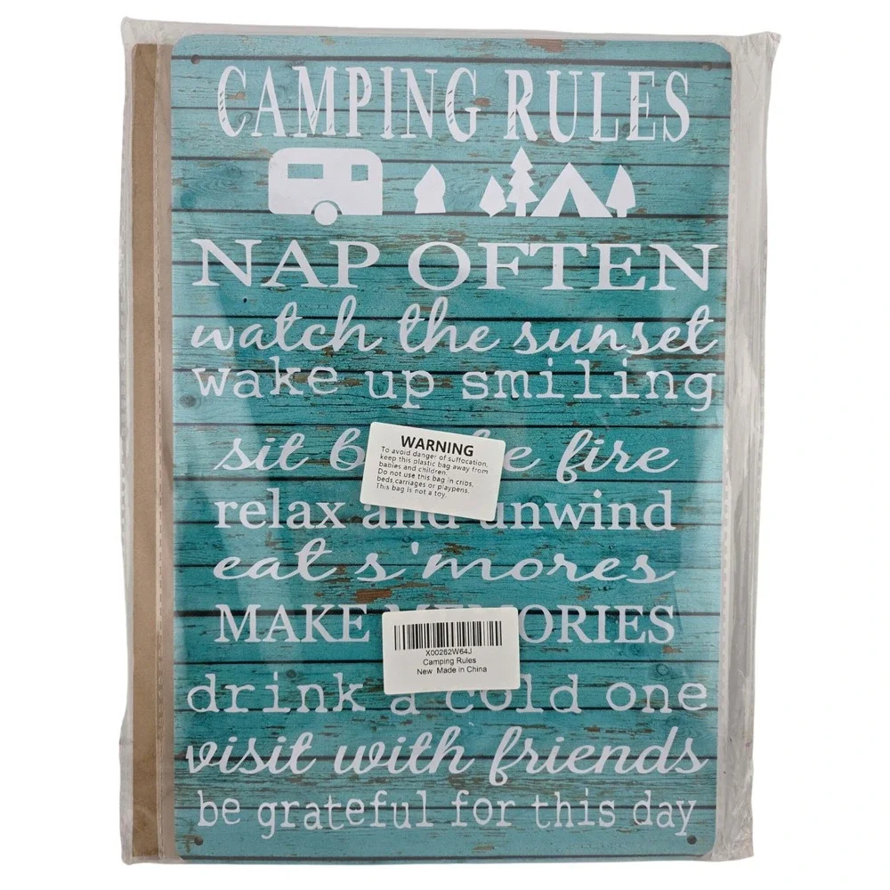Camping‎ Rules Rustic Metal Tin Sign Wall Decor Blue NEW Retro Outdoors Cabiin